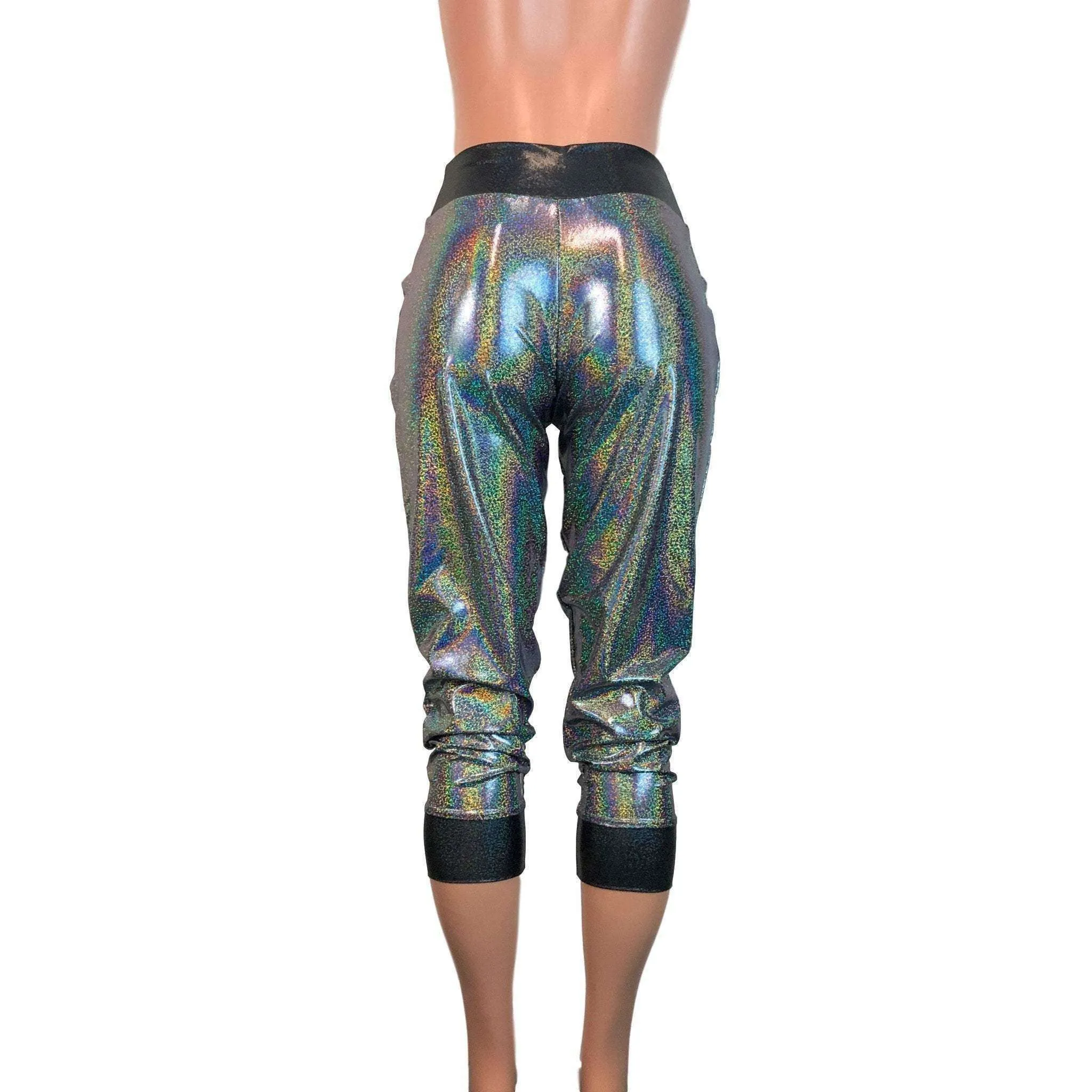 Gleaming Silver W/ Black Holograph Joggers w/ Pockets Women's