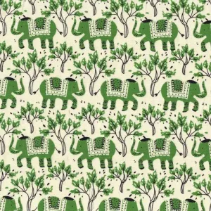 Green Elephant Run - Cotton Canvas Fabric