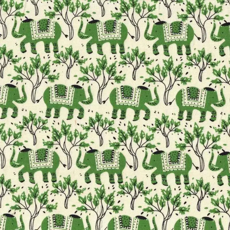 Green Elephant Run - Cotton Canvas Fabric