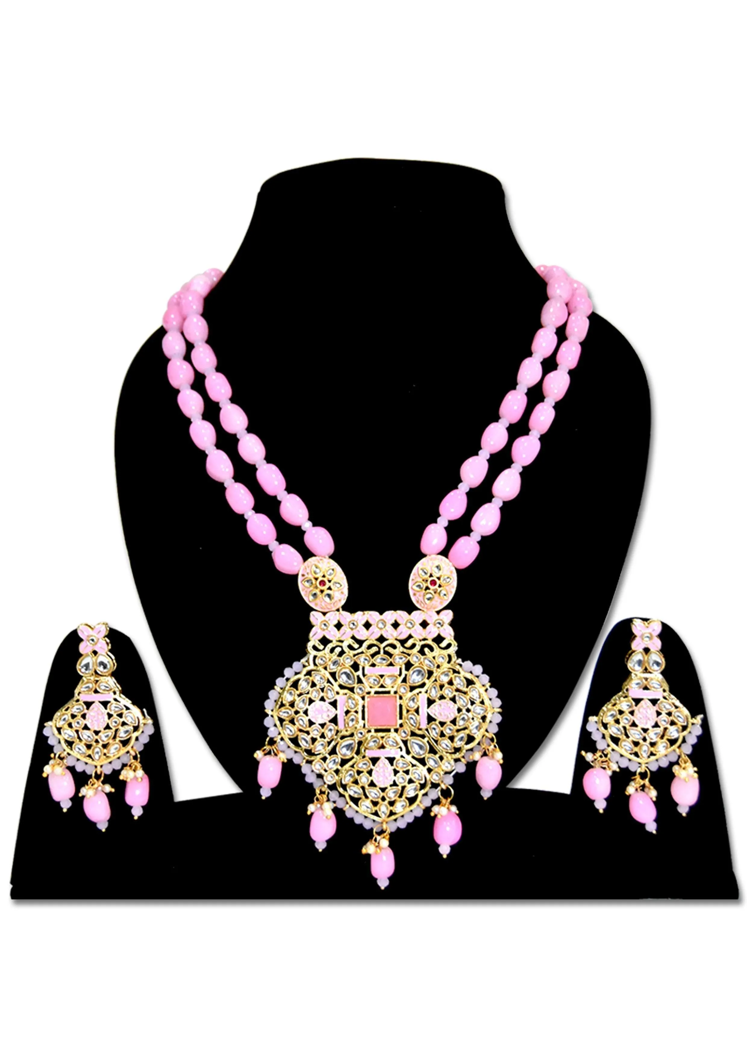 Hand crafted designer pink necklace set