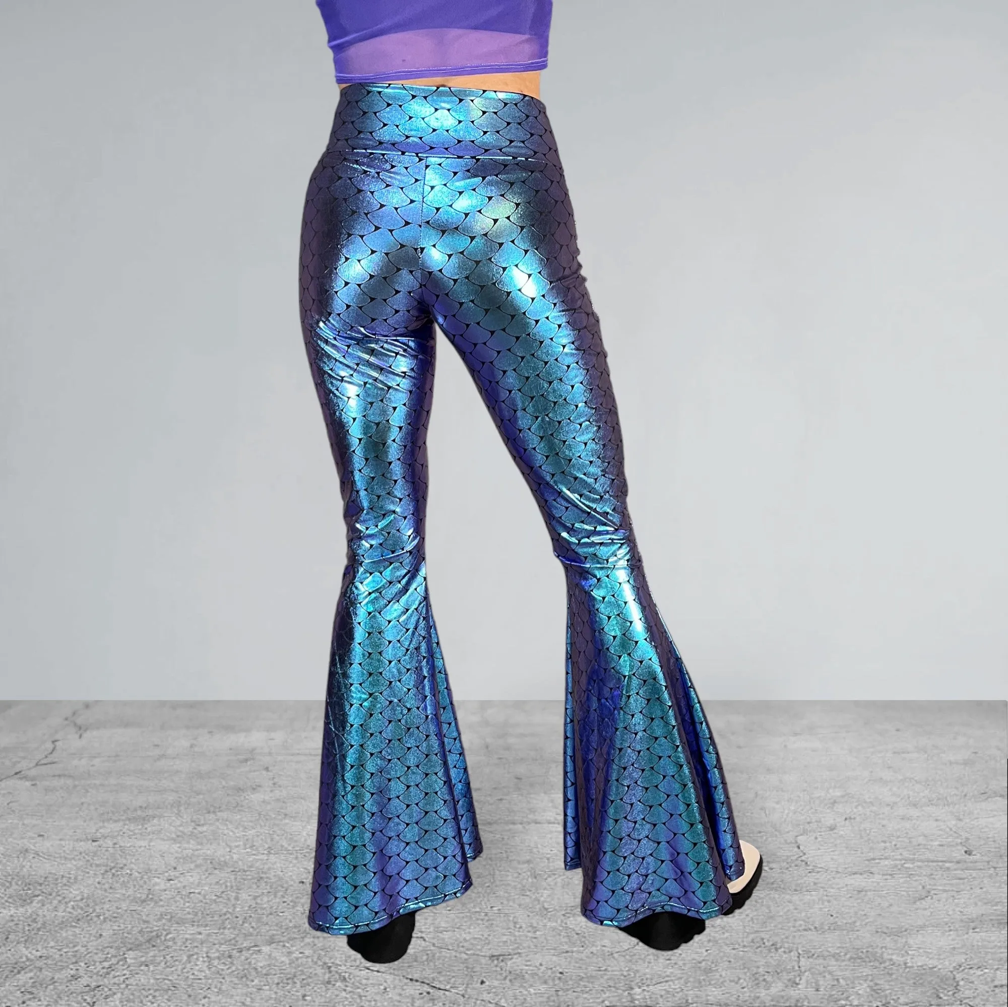 High-Waist Holographic Mermaid Flare Pants