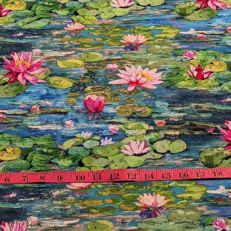 Impressionist Water Lily Cotton Canvas Fabric, Claude Monet