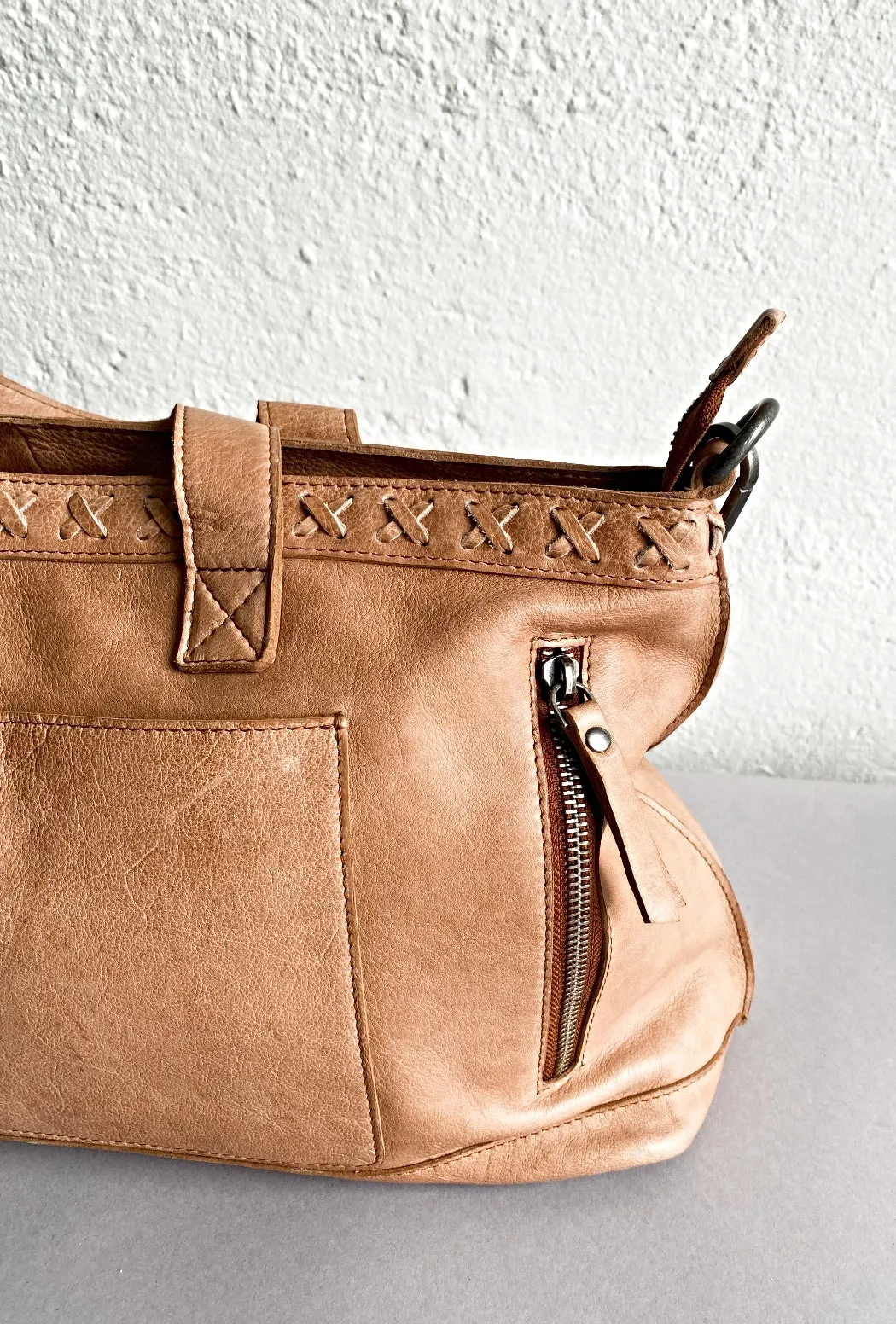 Iris Leather Cross-Body Tote, Tan