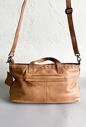 Iris Leather Cross-Body Tote, Tan