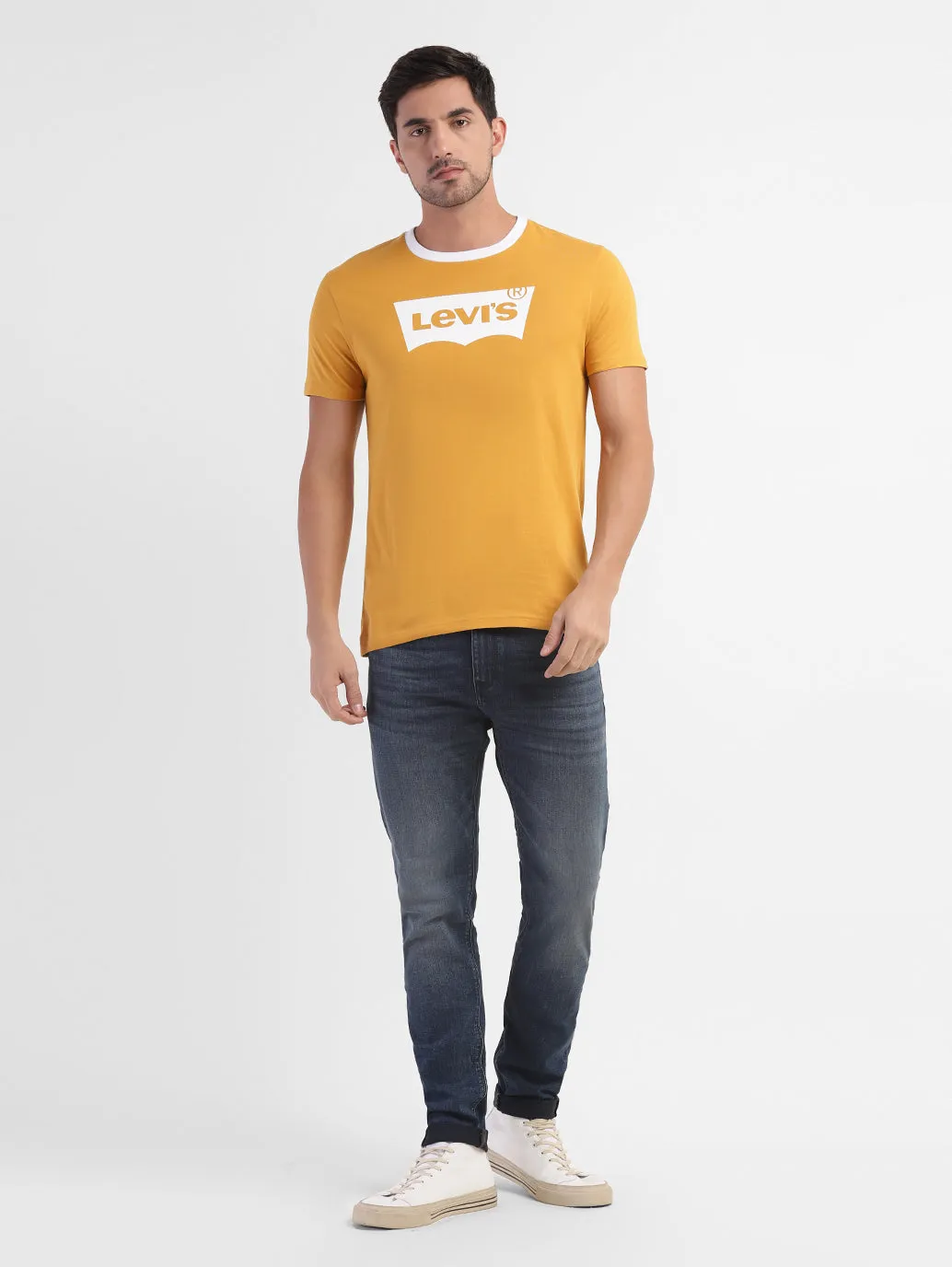 Men's Yellow Brand Logo T-Shirt