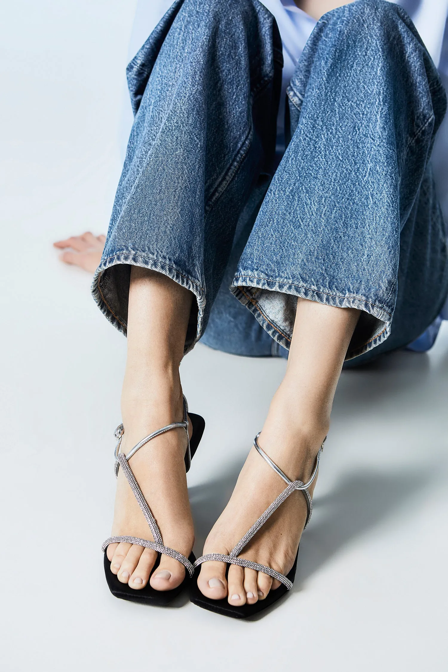 Minimal Strappy Heeled Crystal Sandal