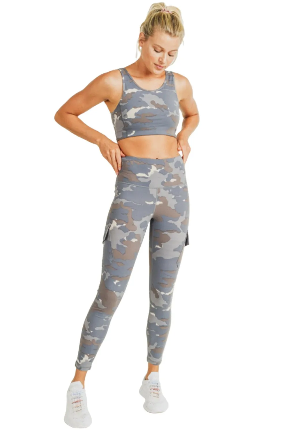 Mono B Blue Tundra Camo Cutout Back Sports Bra AT3004