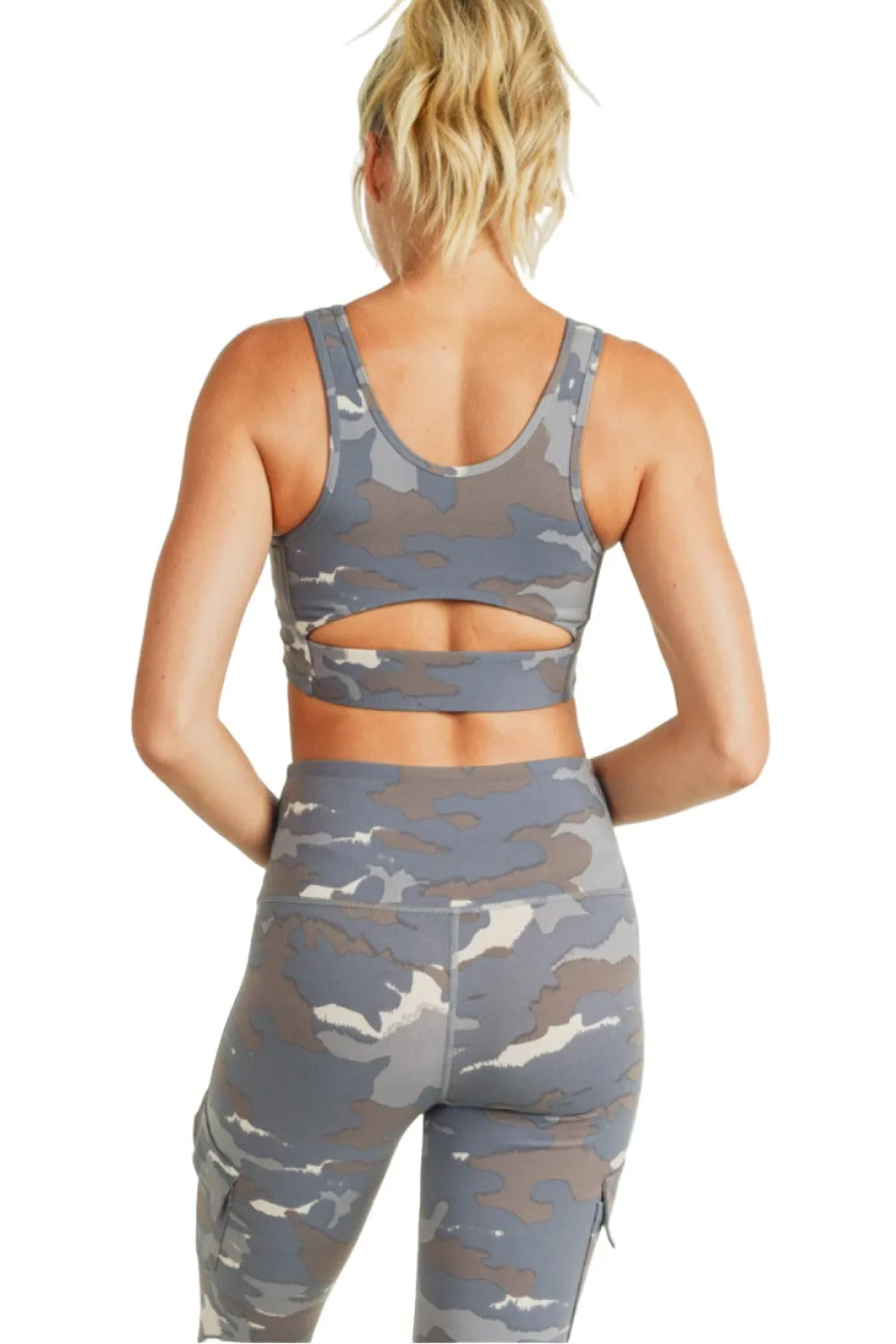 Mono B Blue Tundra Camo Cutout Back Sports Bra AT3004