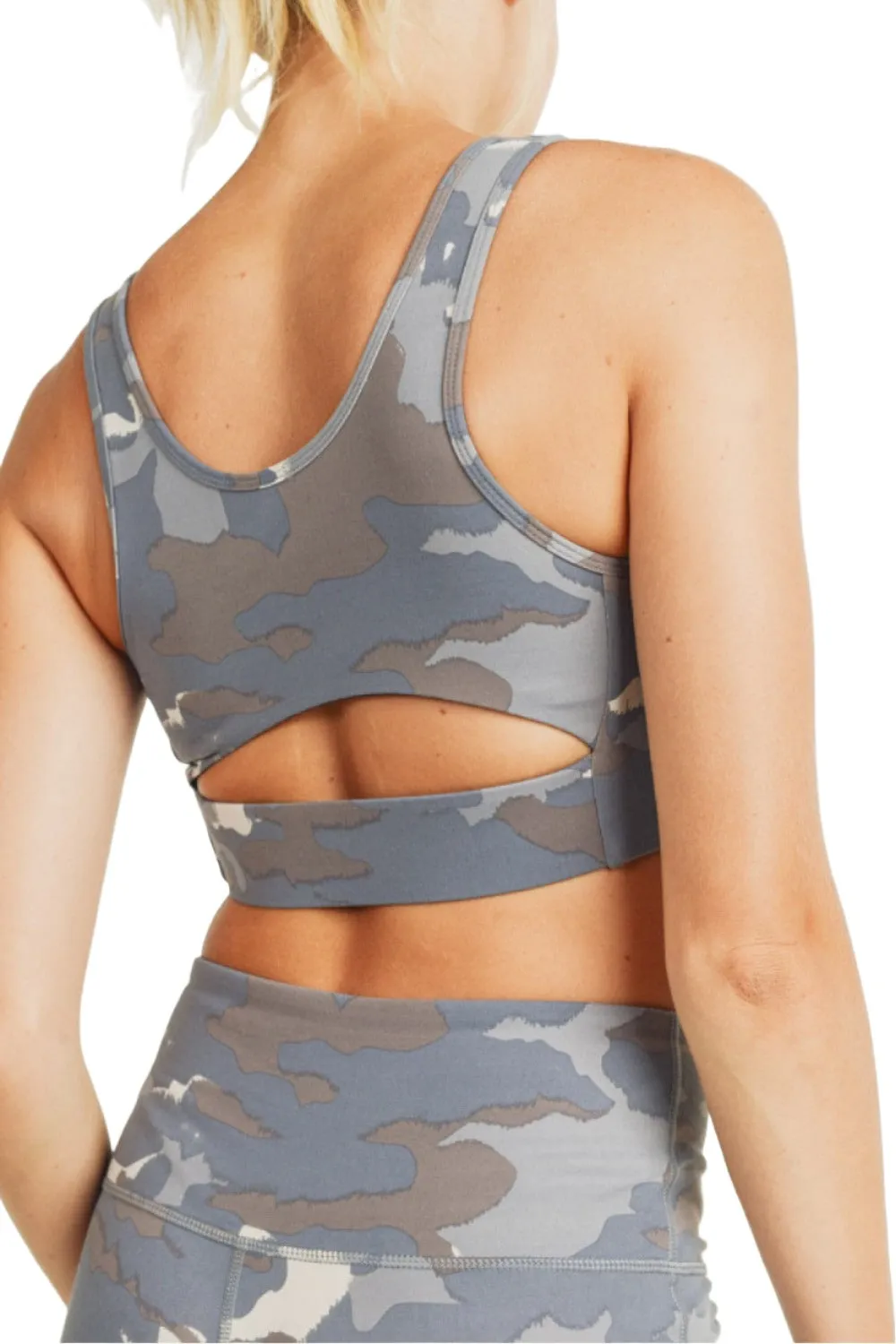 Mono B Blue Tundra Camo Cutout Back Sports Bra AT3004