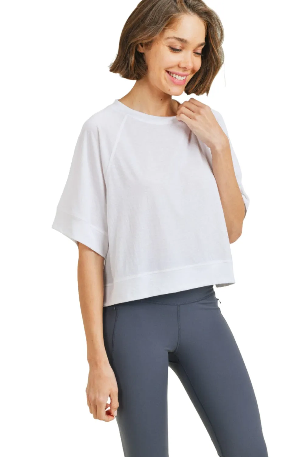 Mono B Perforated Cutout Raglan Cropped Tee KT210353