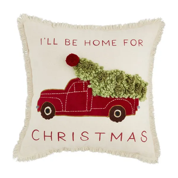 Mudpie Barn or Truck Applique Christmas Throw Pillow