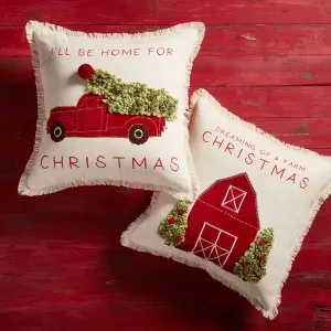 Mudpie Barn or Truck Applique Christmas Throw Pillow