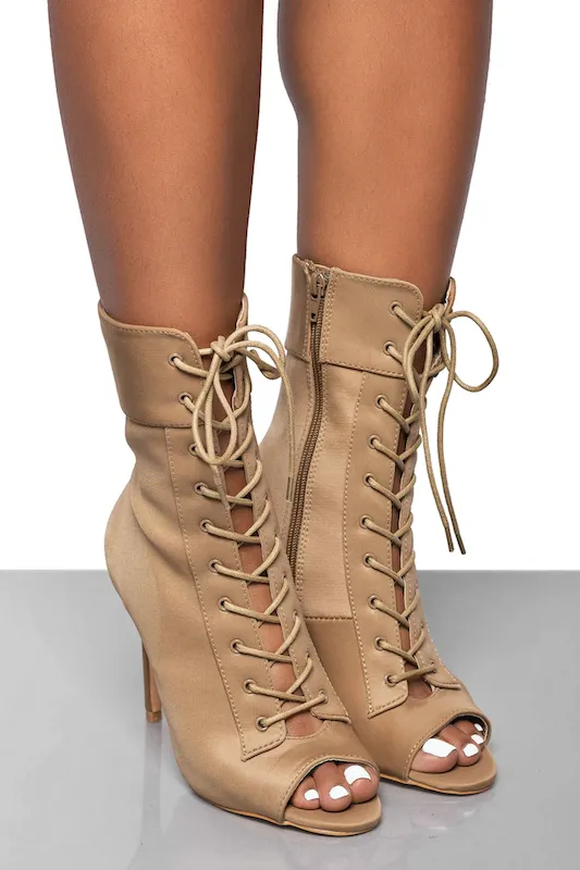 Peep Toe Lace Up Ankle Booties