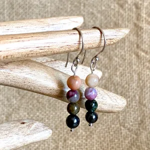 Shungite, Tourmaline, & Peach Moonstone Earrings, Emotional Balance