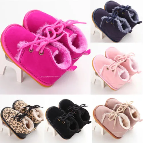 Soft Sneaker Boots Baby Boy Girl Warm Fur Crib Shoes, 0-18M