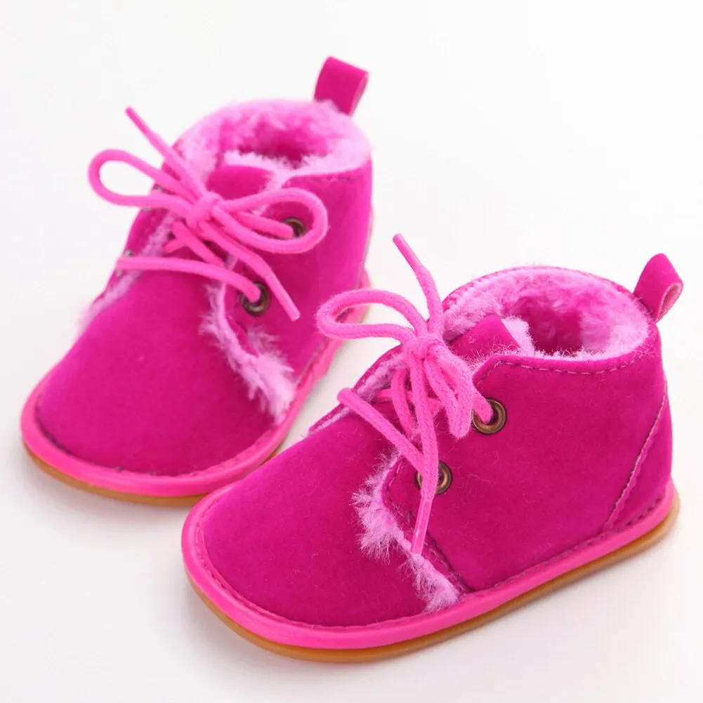 Soft Sneaker Boots Baby Boy Girl Warm Fur Crib Shoes, 0-18M