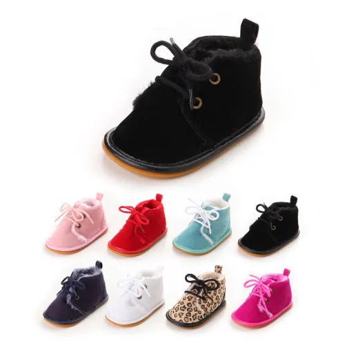 Soft Sneaker Boots Baby Boy Girl Warm Fur Crib Shoes, 0-18M