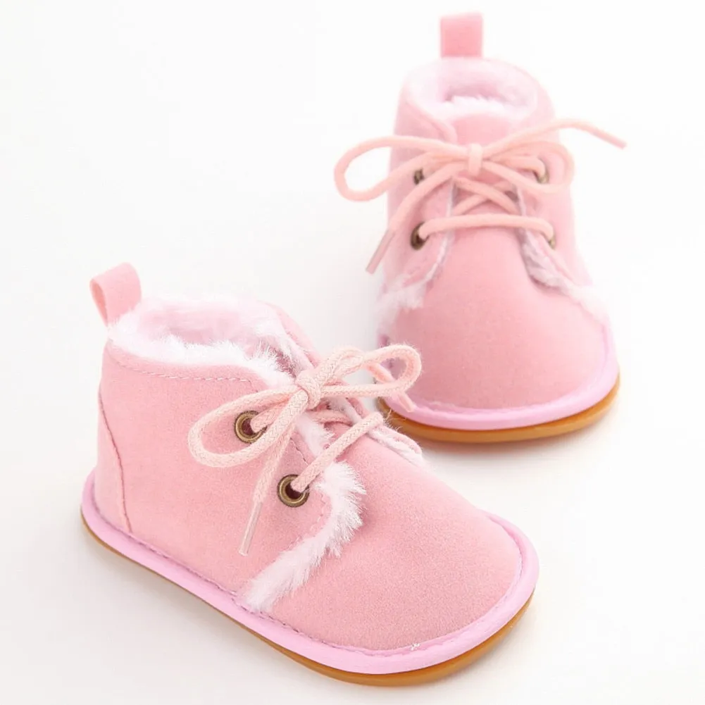 Soft Sneaker Boots Baby Boy Girl Warm Fur Crib Shoes, 0-18M