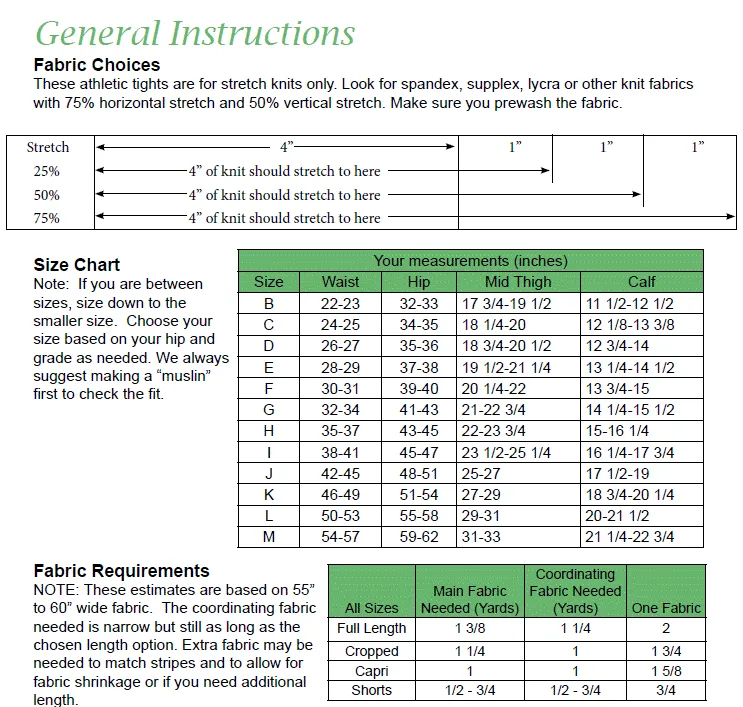 Stride Athletic Tights PDF Sewing Pattern Sizes B-M