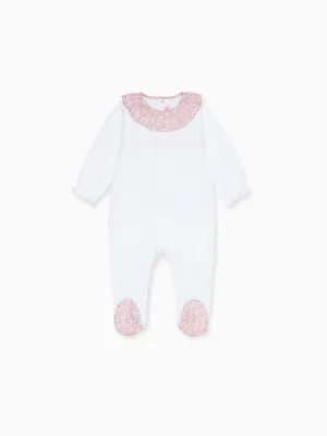 White Flora Baby Girl Smock Sleepsuit