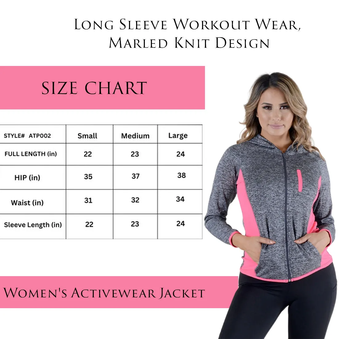 Women's Activewear Jacket, Full Zip Up Hoodie, Long Sleeve Workout Wear